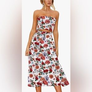 Angashion White 2 piece Floral Dress  Small